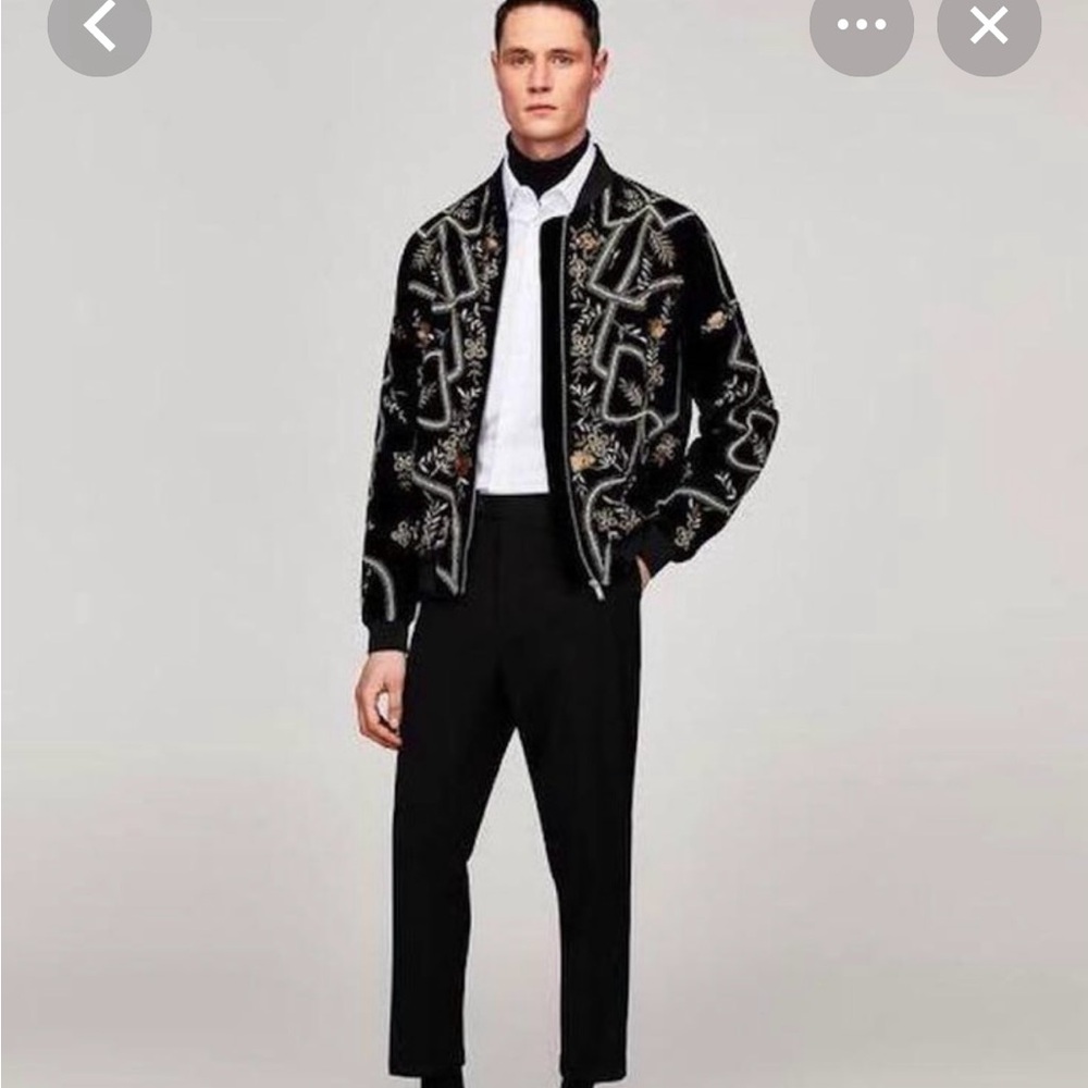Zara Men's Black Embroidered Blazer